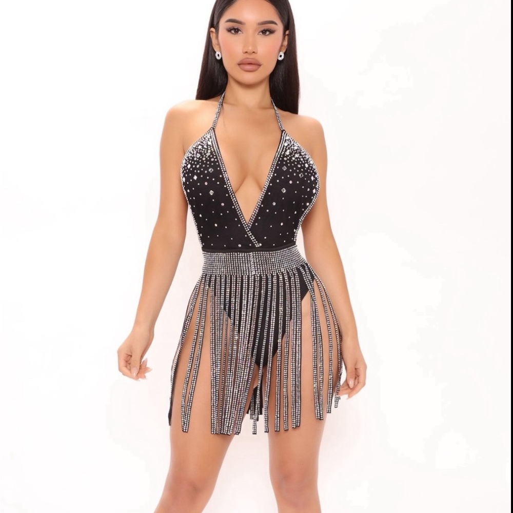 Fashion Nova Embellished Fringe Mini Dress - Black XS